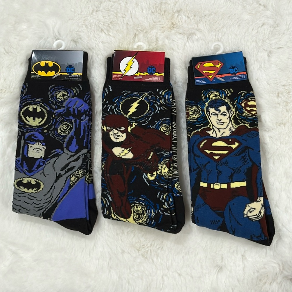 DC Comics Superhero Socks Batman Superman Flash Shoe Size 6-11 Adult